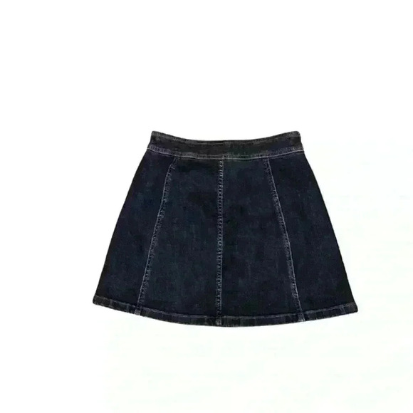 Madewell Stretch Denim Button Front A Line Mini Skirt Size 10 Retro Dark Wash - Picture 3 of 6